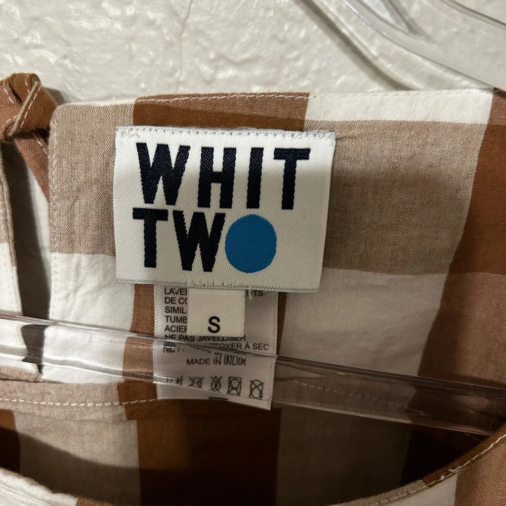 🛼Anthropologie WHIT TWO Gingham Brown and White Checkered Top size S GUC..
